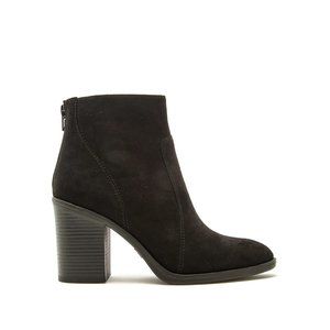 Black Vegan Suede Block Heel Ankle Boots